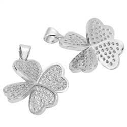 1pc Top Quality Silver Love Flower Charm/Pendant with Man Made Diamond Simulants # MCAC37