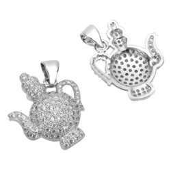 1pc Top Quality Silver Magic Teapot Charm/Pendant with Man Made Diamond Simulants # MCAC38