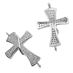 1pc Top Quality Silver Cross Charm Connector with Man Made Diamond Simulants # MCAC44