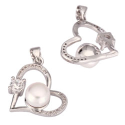 1pc Top Quality Silver Forever Love Charm Pendant with Natural Freshwater Pearl, Man Made Diamond Simulants # MCAC49