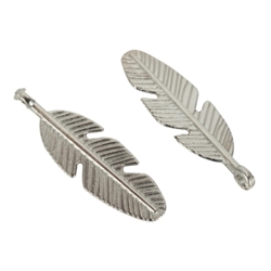 10 x Feather Charms 25x10mm Antique Silver Tone  #MCZ716