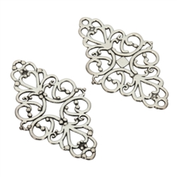 10 Flowery Charms Connector 40x24mm Antique Silver Tone #MCZ740