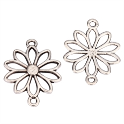10 Flower Charms Connector 19mm Antique Silver Tone #MCZ751