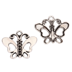 10 Butterfly Charms 24x20mm Antique Silver Tone #MCZ791