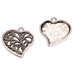 10 Love Heart Charms 18x16mm Antique Silver Tone #MCZ825