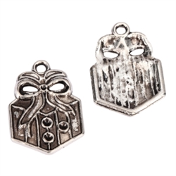 10 Gift Box Charms 21x17mm Antique Silver Tone #MCZ847