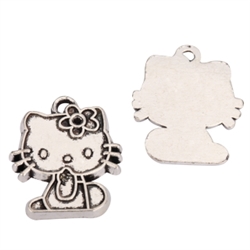 10 Cute Kitty Charms 22x20mm Antique Silver Tone #MCZ867
