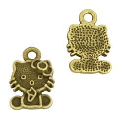 10 Cute Kitty Charms 22x20mm Antique Bronze Tone #MCZ868