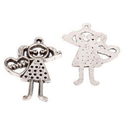 10 Loving Girl Charms 25x20mm Antique Silver Tone #MCZ917