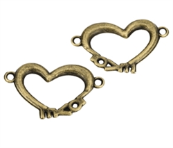 10 x Love Heart Charms Connector 25x17mm Antique Bronze Tone  #MCZ982