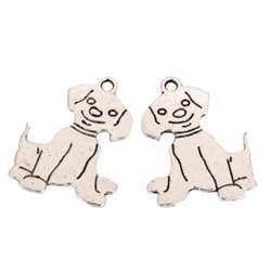 10 Cute Doggy Charms 24x21mm Antique Silver Tone  #MCZ1165